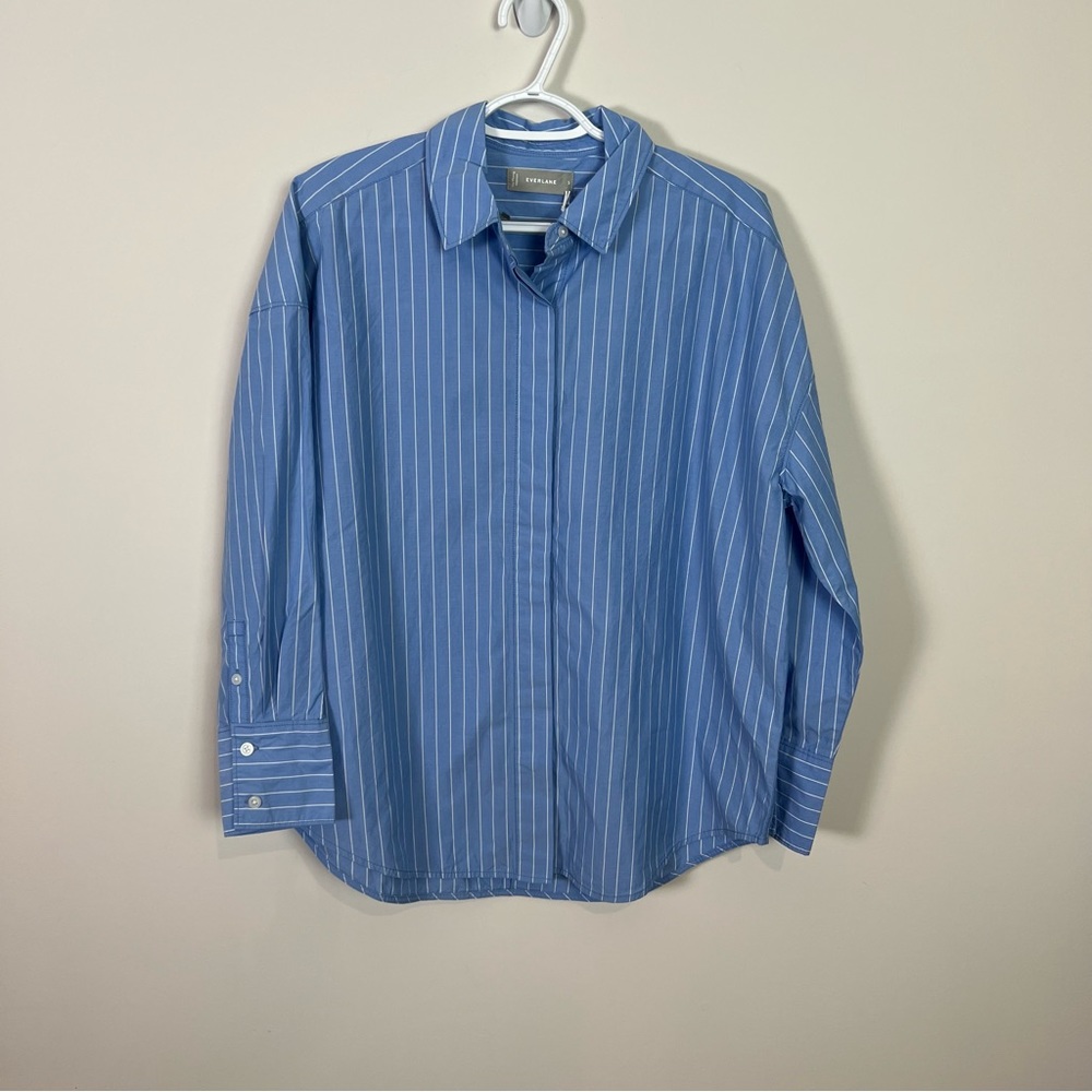 Everlane The Oversized Poplin Powder Blue White Shirt